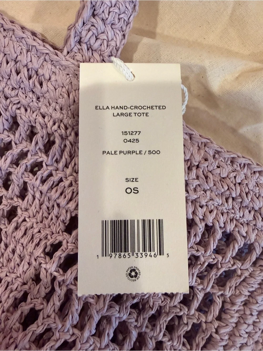 Tory Burch Lavender Hand Crochet Large Tote with Logo
